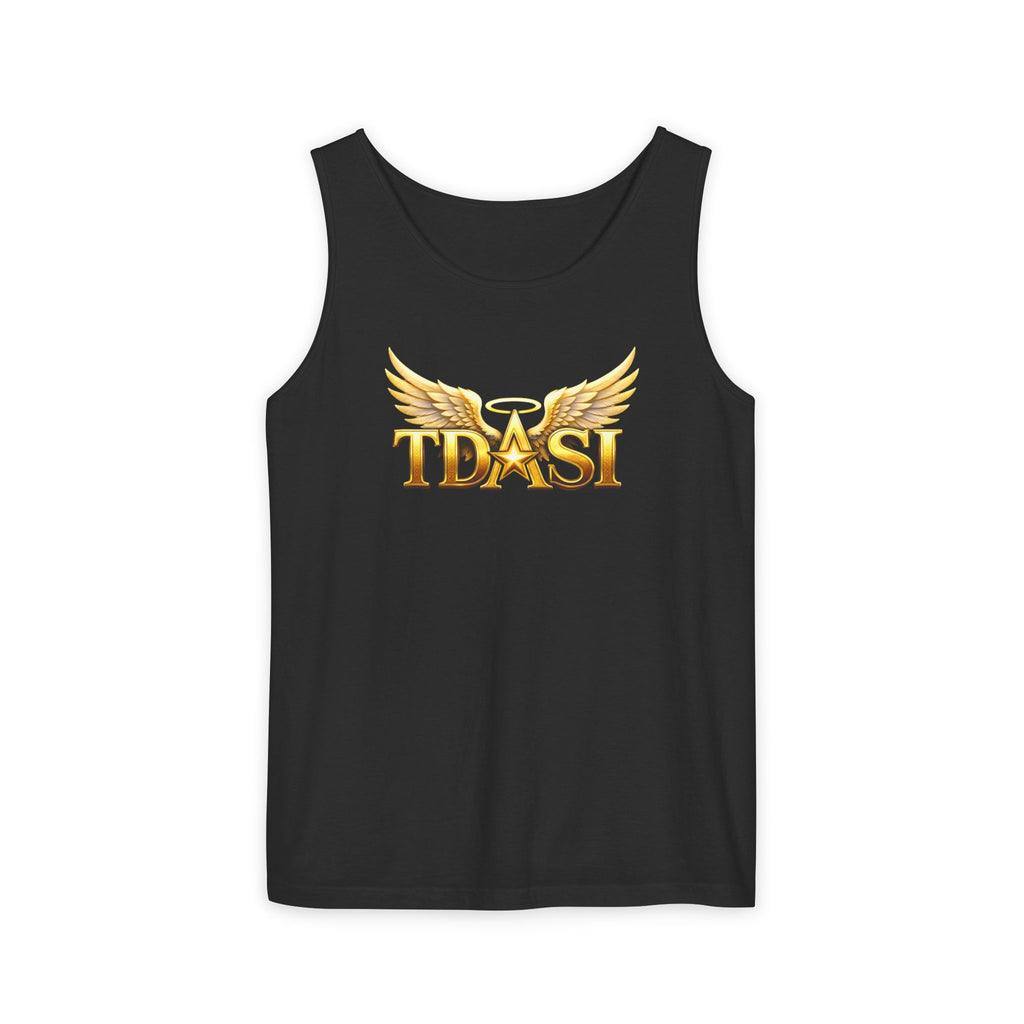 Angel Wings 'TDASI' Graphic Tank Top — Gold Halo Logo Sleeveless Tee